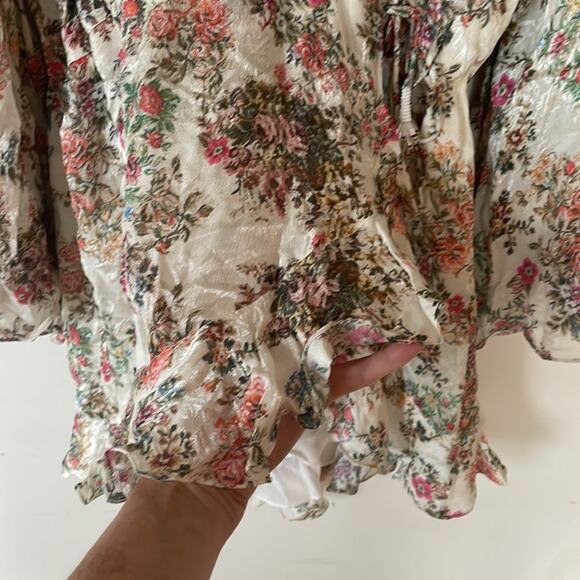 NWT Rococo Sand Ivory Floral Jane Wrap Mini Dress Wrap Beaded Tassel Tie Waist S - Picture 8 of 15